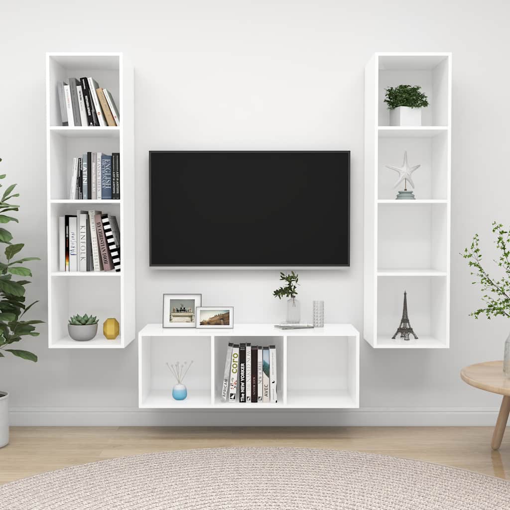 vidaXL 3-osainen TV-kaappisarja valkoinen lastulevy