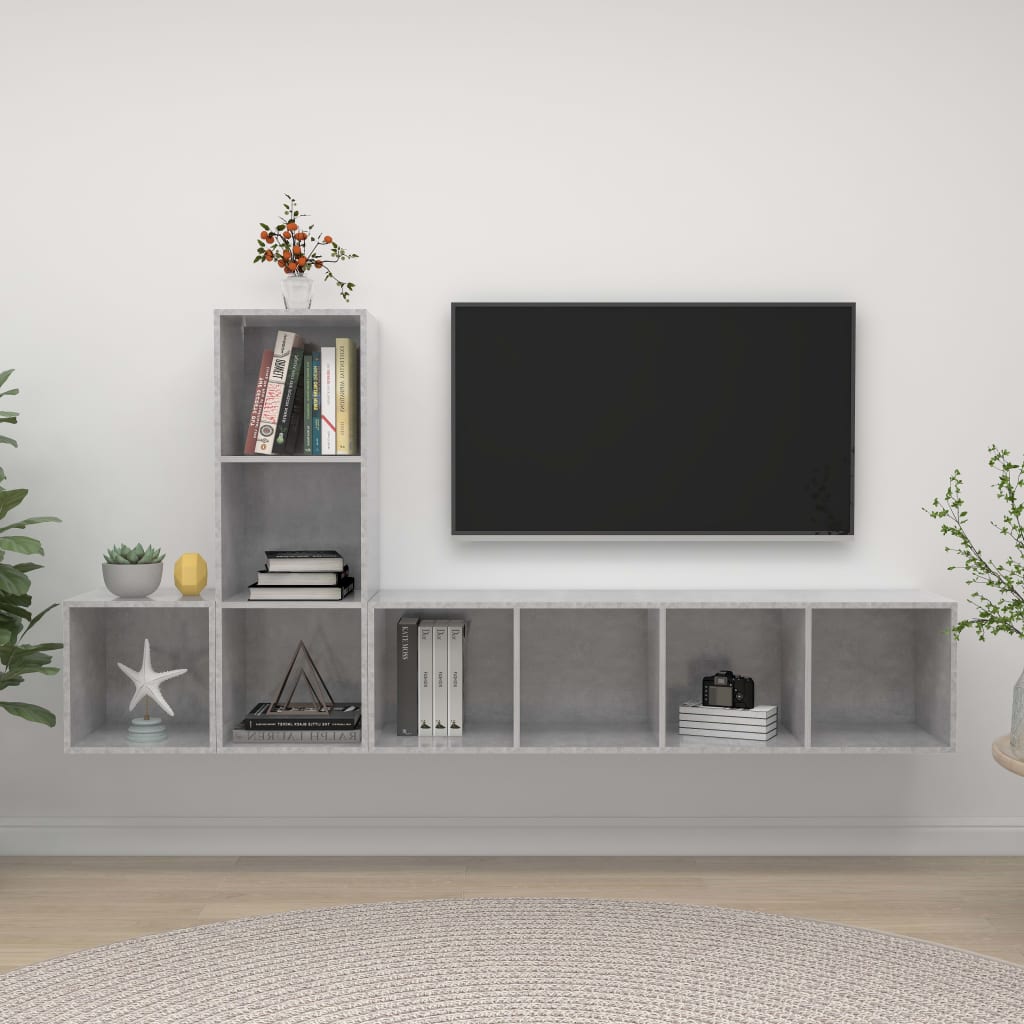 vidaXL 3-osainen TV-kaappisarja betoninharmaa lastulevy