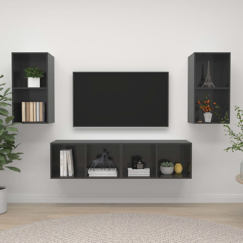 vidaXL Seinäkiinnitettävät TV-tasot 4 kpl korkeak. harmaa tekninen puu