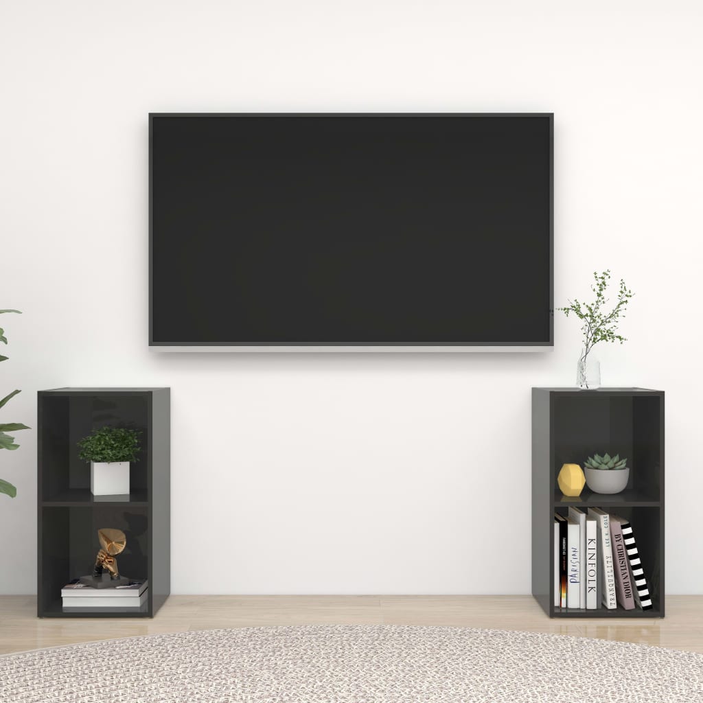 vidaXL TV-tasot 2 kpl korkeakiilto harmaa 72x35x36,5 cm tekninen puu
