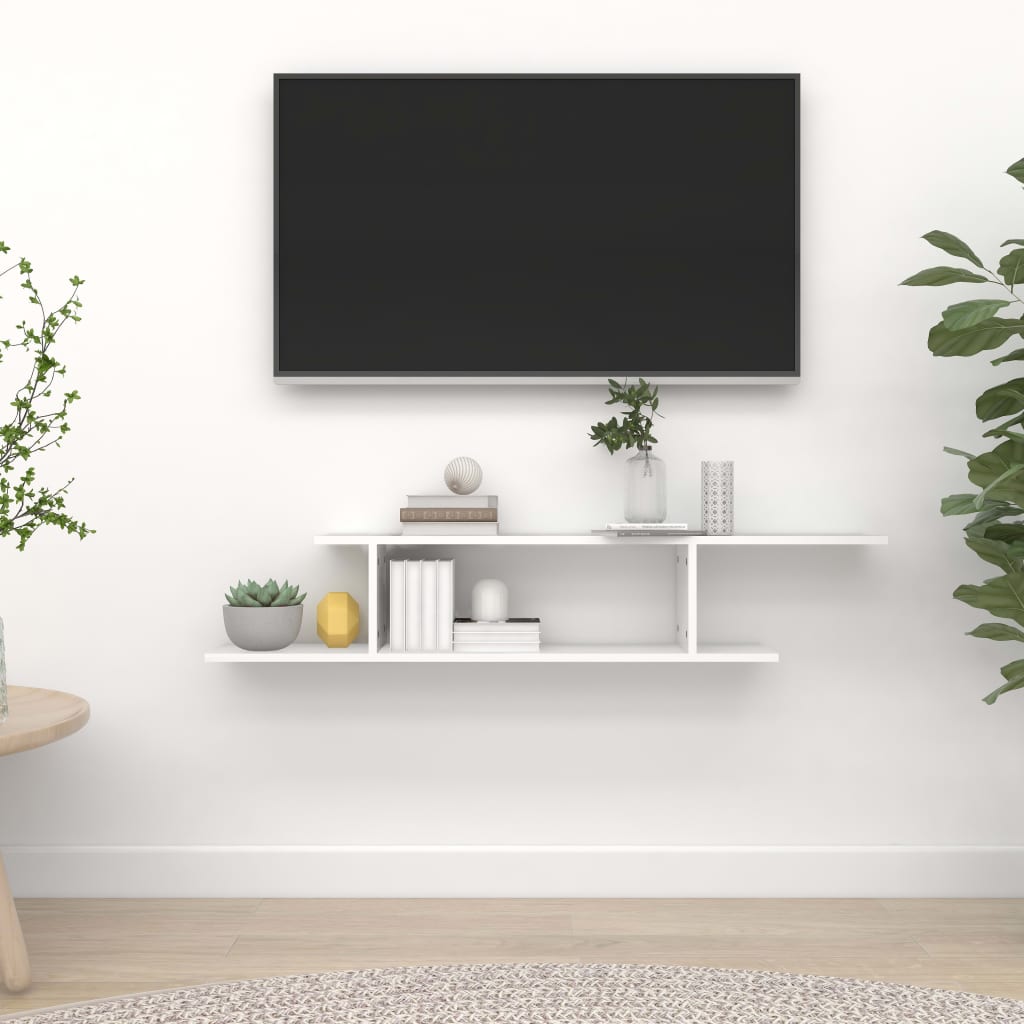 vidaXL Seinäkiinnitettävä TV-hylly valkoinen 125x18x23 cm tekninen puu