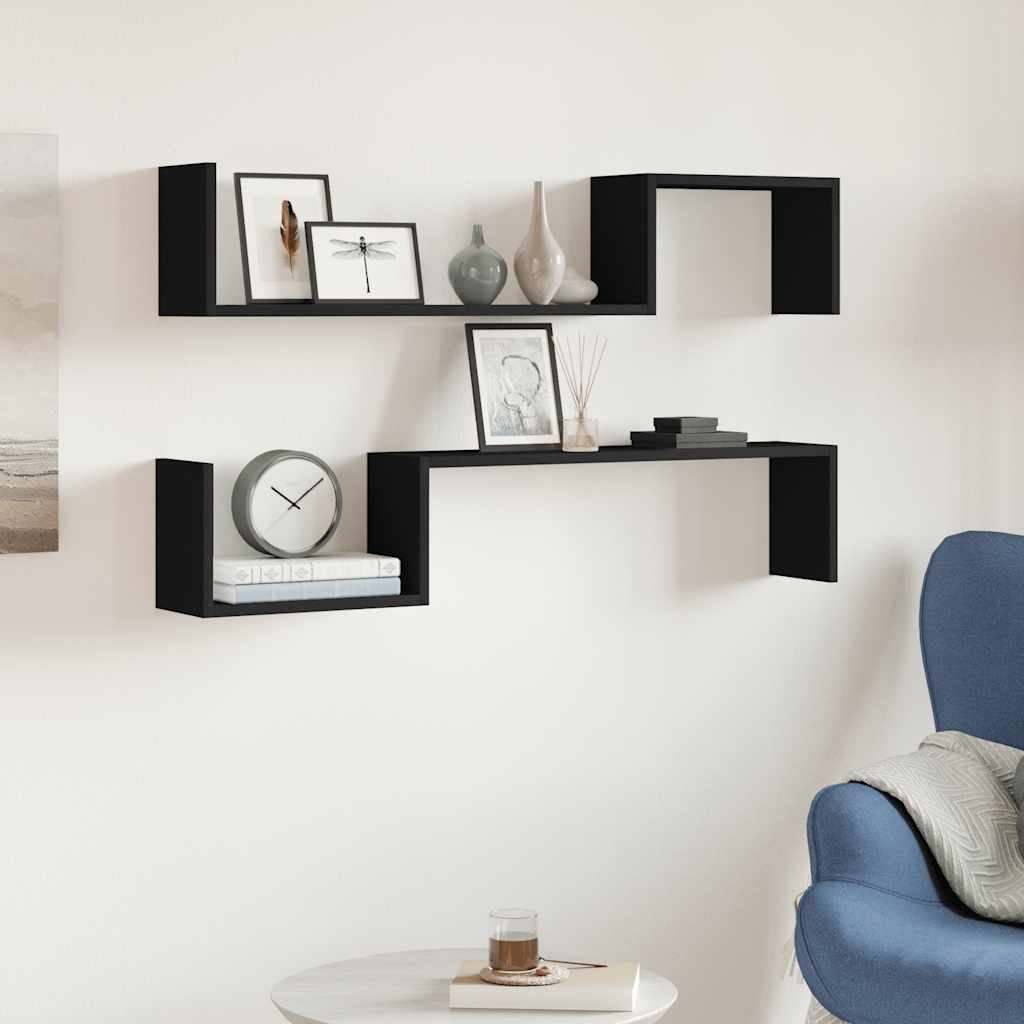 vidaXL Seinähyllyt 2 kpl musta 100x15x20 cm tekninen puu