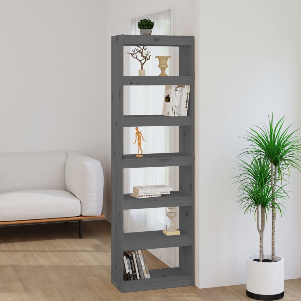 vidaXL Kirjahylly/tilanjakaja harmaa 60x30x199,5 cm täysi mänty