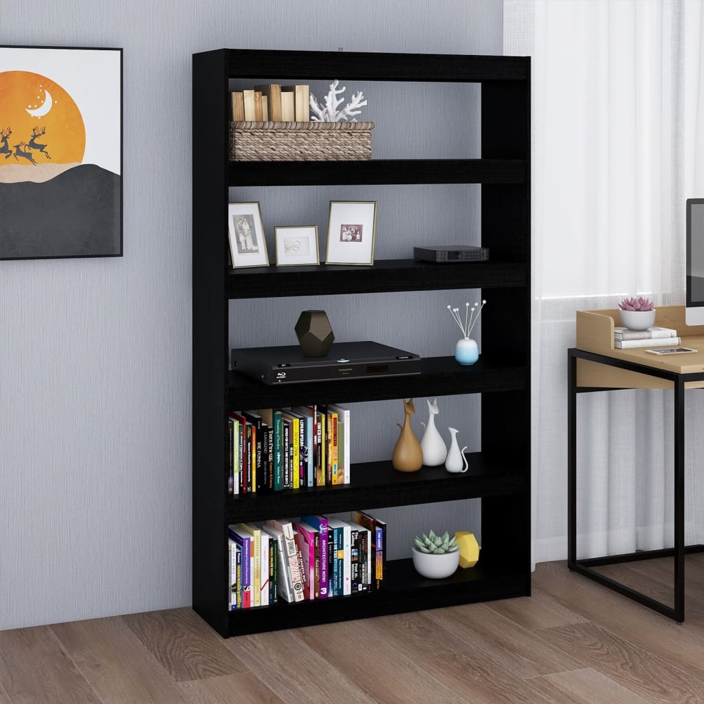 vidaXL Kirjahylly/tilanjakaja musta 100x30x167,5 cm täysi mänty