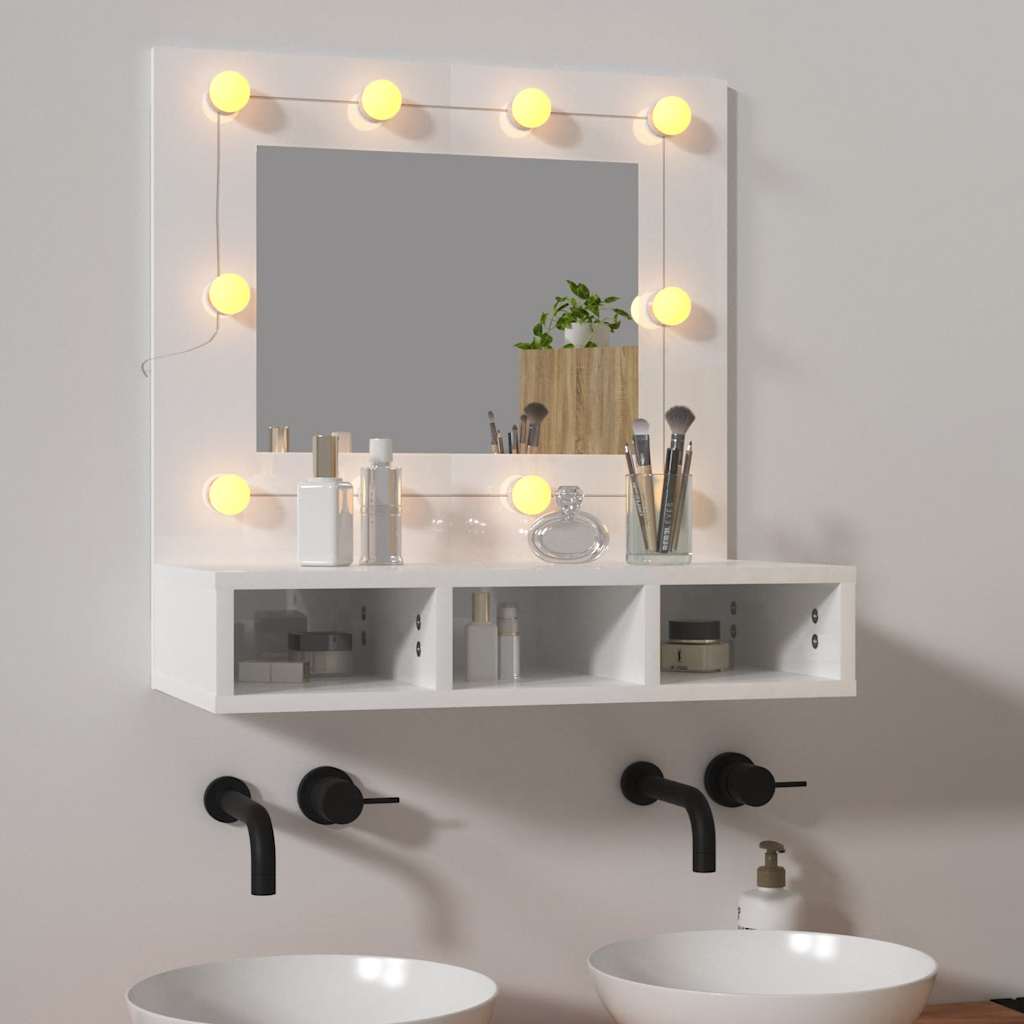 vidaXL Peilikaappi LED-valoilla korkeakiilto valkoinen 60x31,5x62 cm
