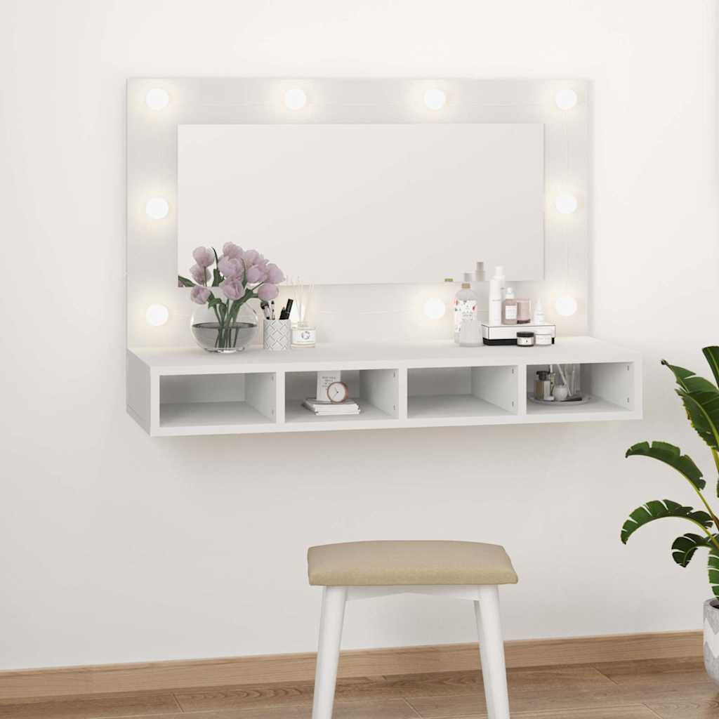 vidaXL Peilikaappi LED-valoilla valkoinen 90x31,5x62 cm