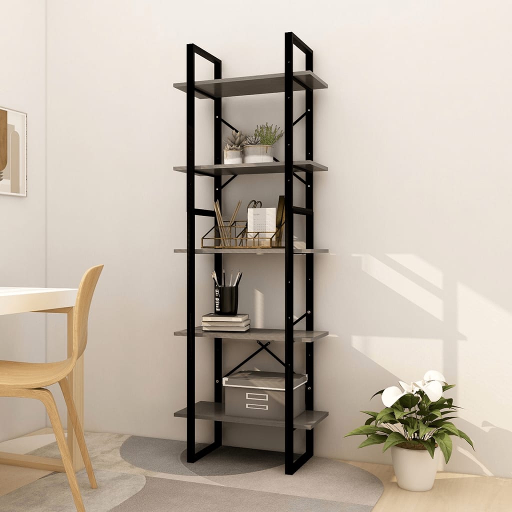 vidaXL 5-tasoinen Kirjahylly harmaa 60x30x175 cm mänty