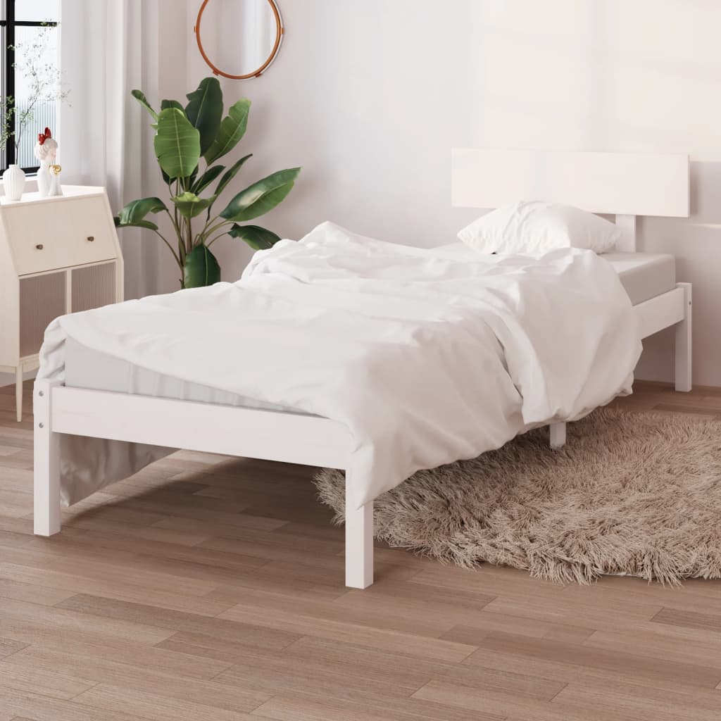 vidaXL Sängynrunko valkoinen täysi mänty 90x190 cm Single