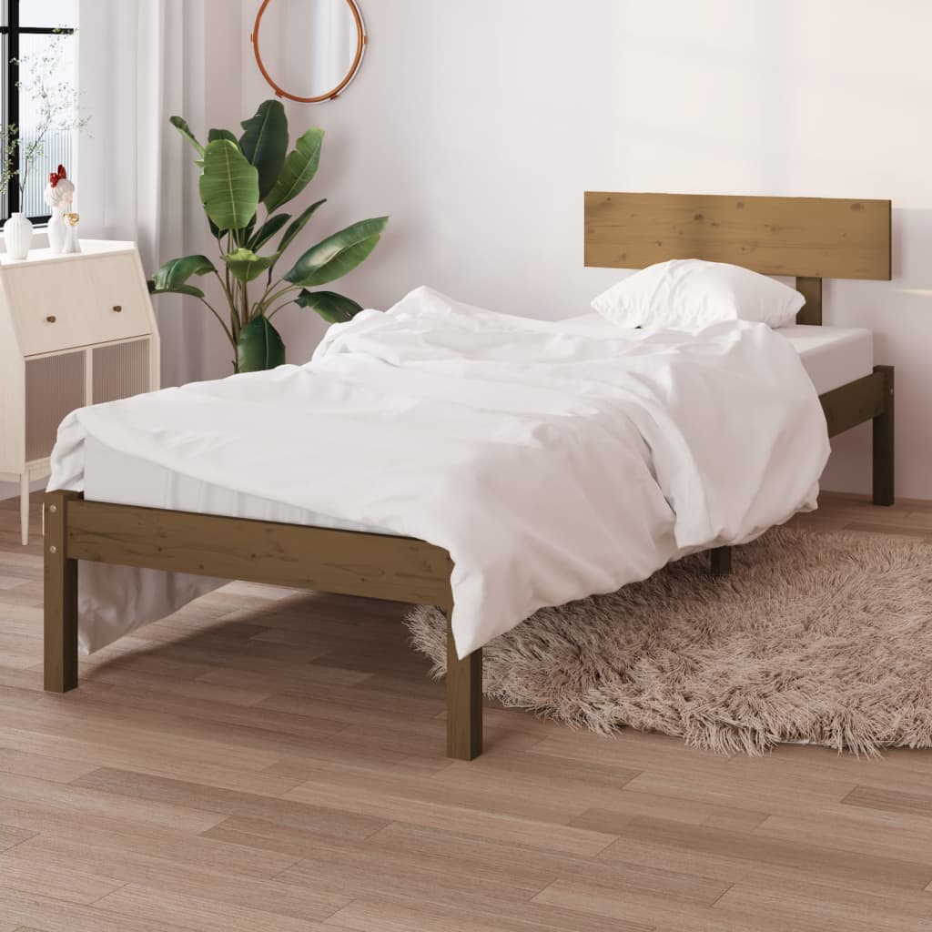 vidaXL Sängynrunko hunajanruskea täysi mänty 90x190 cm Single