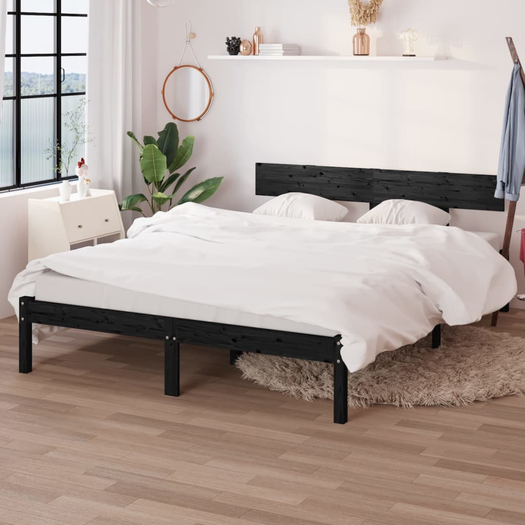 vidaXL Sängynrunko musta täysi mänty 120x190 cm Small Double