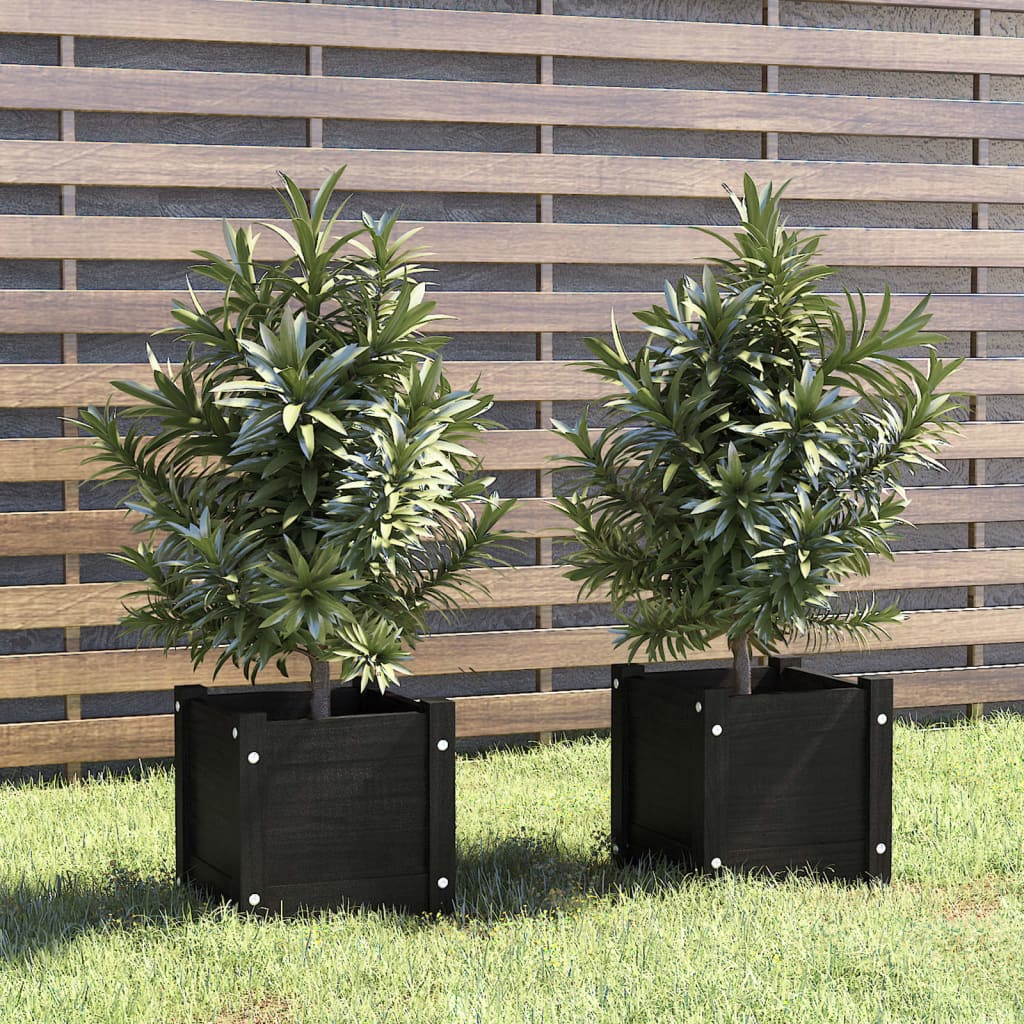 vidaXL Puutarhan kukkalaatikot 2 kpl musta 31x31x31 cm täysi mänty