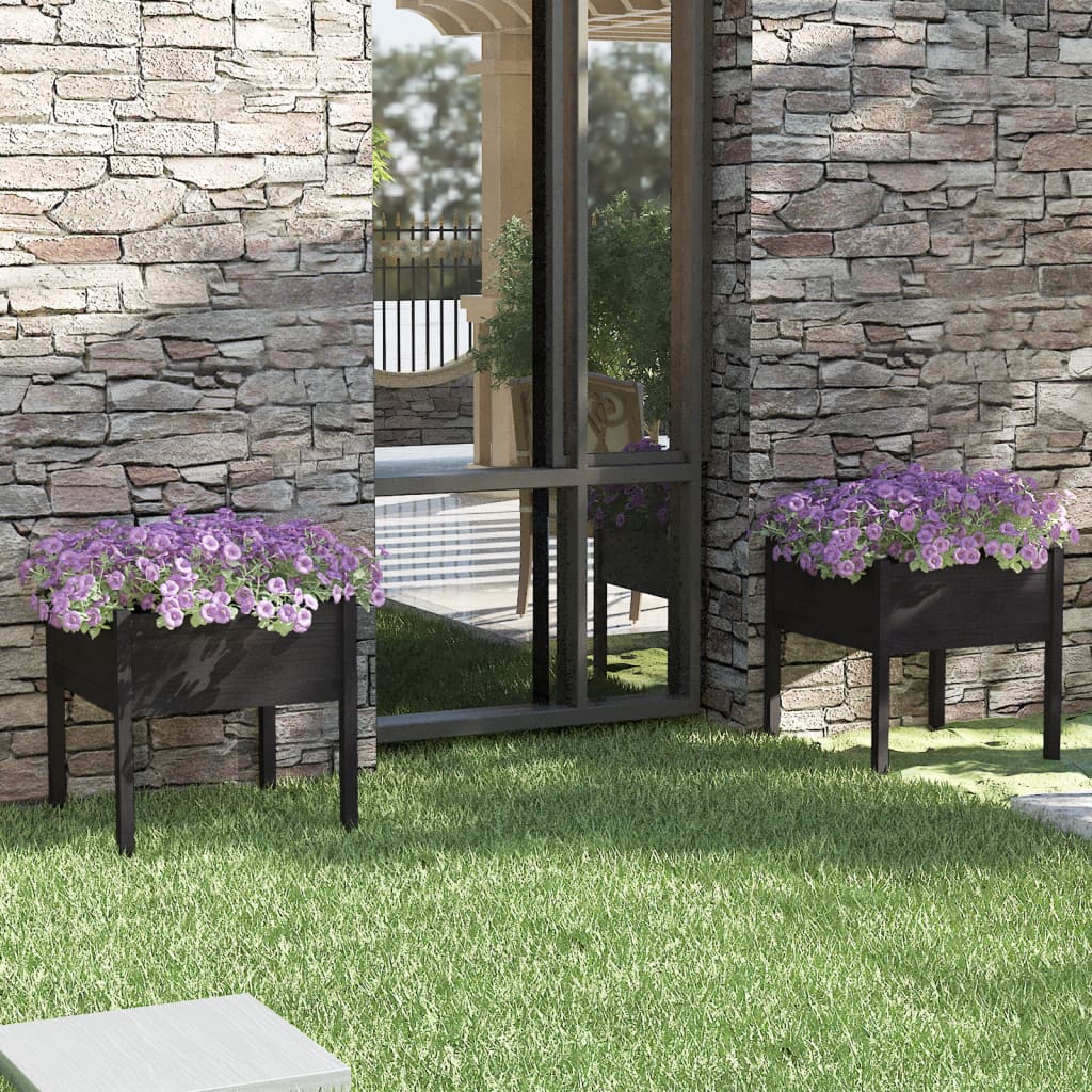vidaXL Puutarhan kukkalaatikot 2 kpl musta 70x70x70 cm täysi mänty