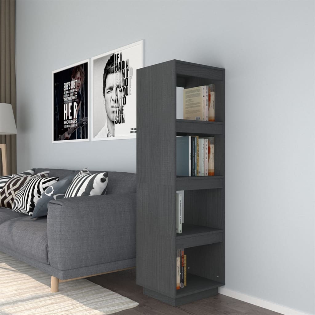 vidaXL Kirjahylly/tilanjakaja harmaa 40x35x135 cm täysi mänty