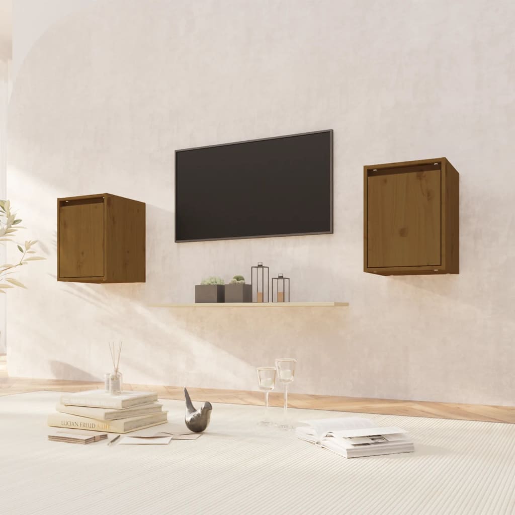 vidaXL Seinäkaapit 2 kpl hunajanruskea 30x30x40 cm täysi mänty