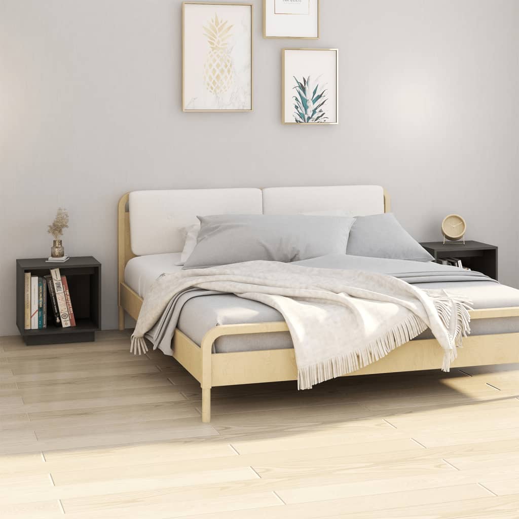 vidaXL Yöpöydät 2 kpl harmaa 40x30x40 cm täysi mänty