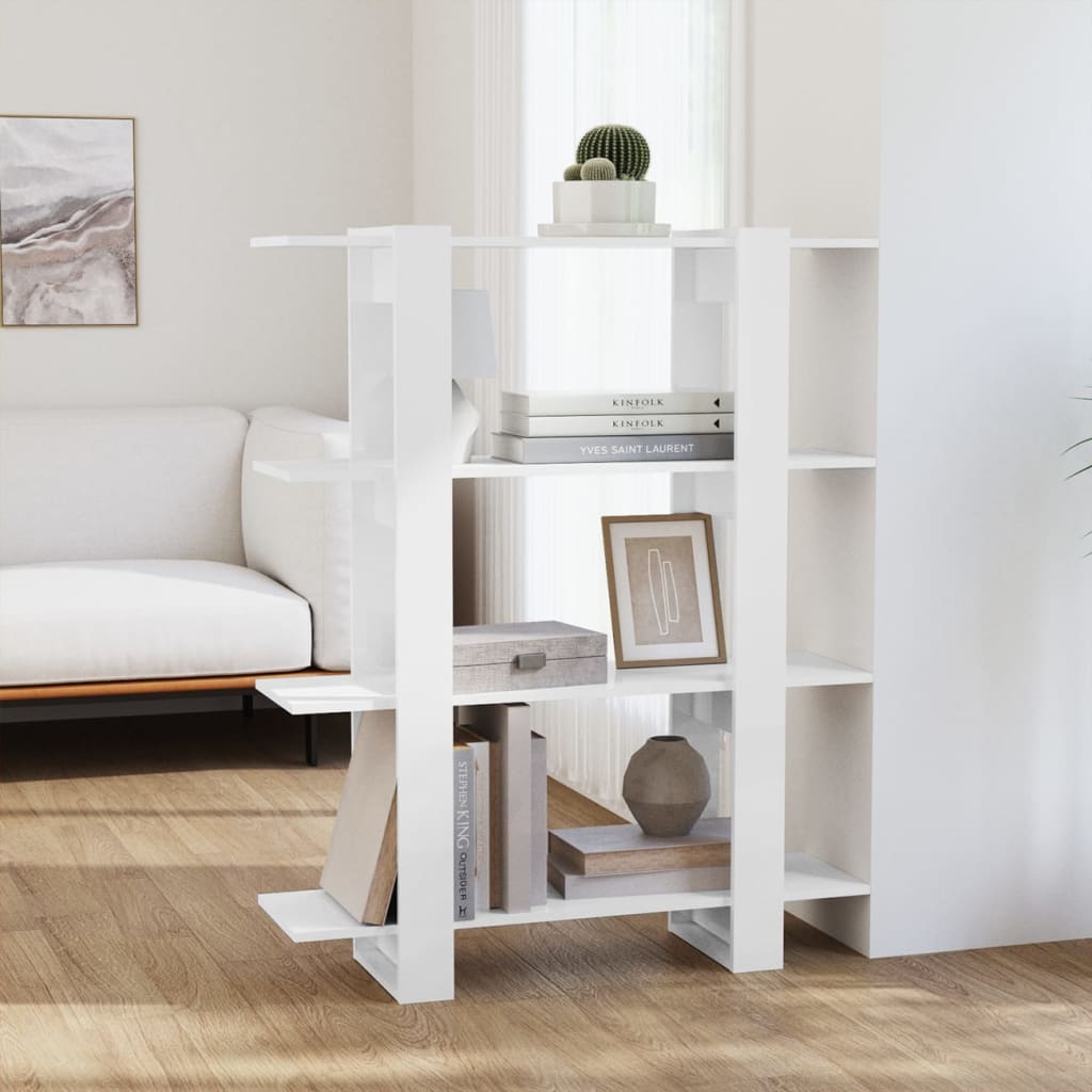 vidaXL Kirjahylly/tilanjakaja korkeakiilto valkoinen 100x30x123,5 cm