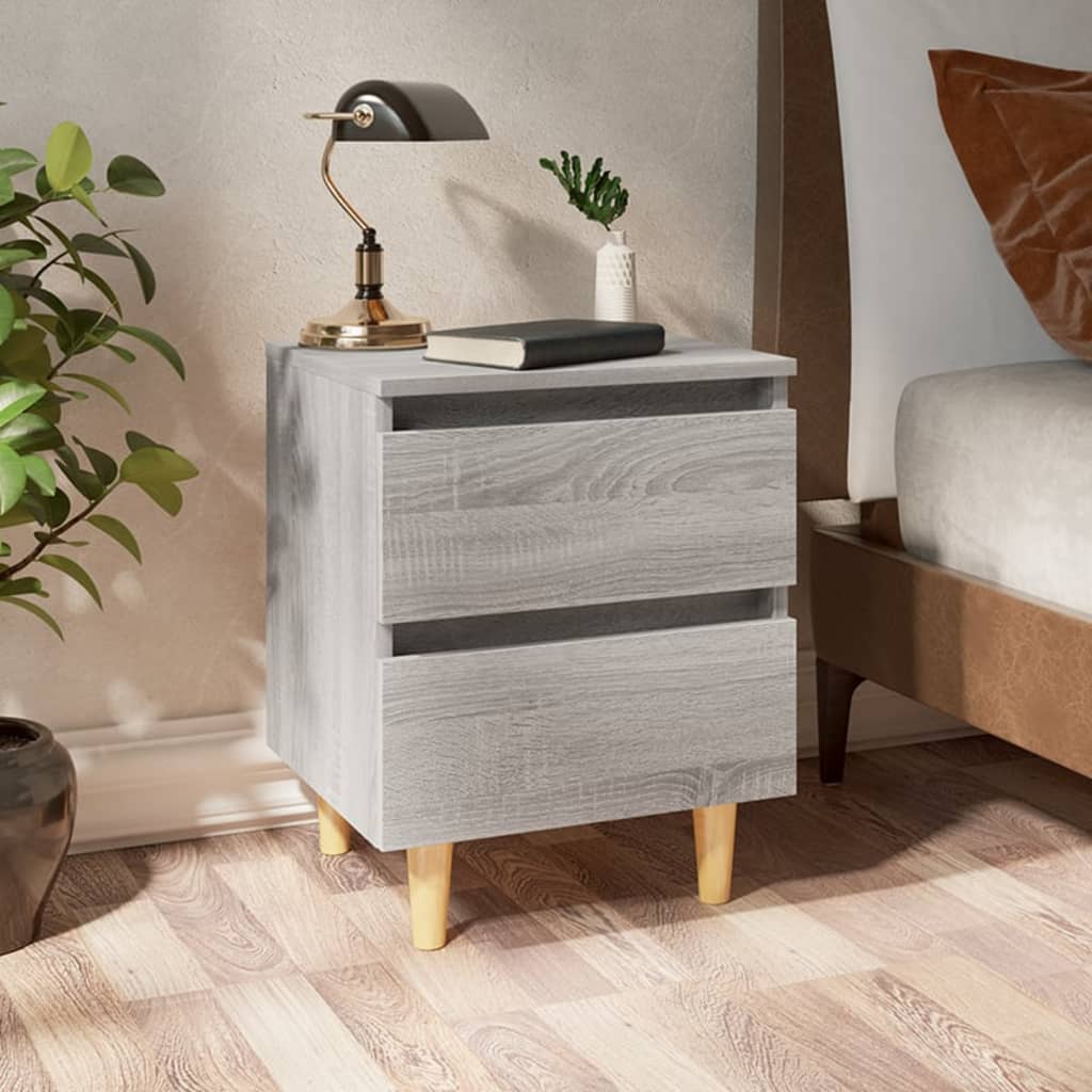 vidaXL Yöpöytä täyspuiset jalat harmaa Sonoma 40x35x50 cm
