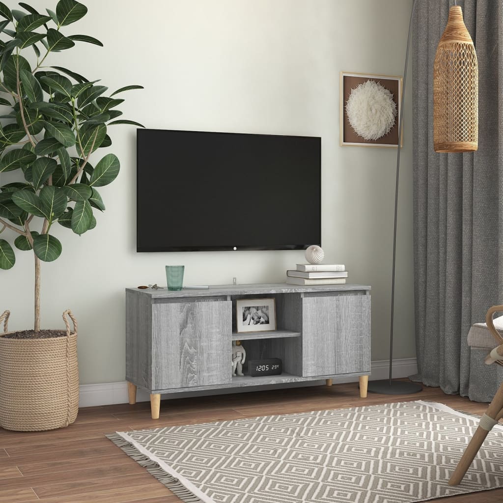 vidaXL TV-taso täyspuiset jalat harmaa Sonoma 103,5x35x50 cm