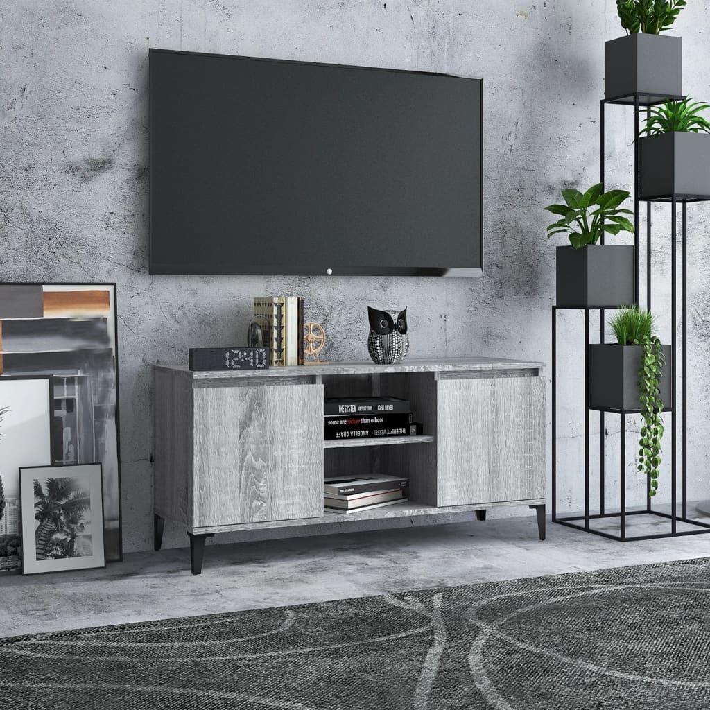 vidaXL TV-taso metallijaloilla harmaa Sonoma 103,5x35x50 cm