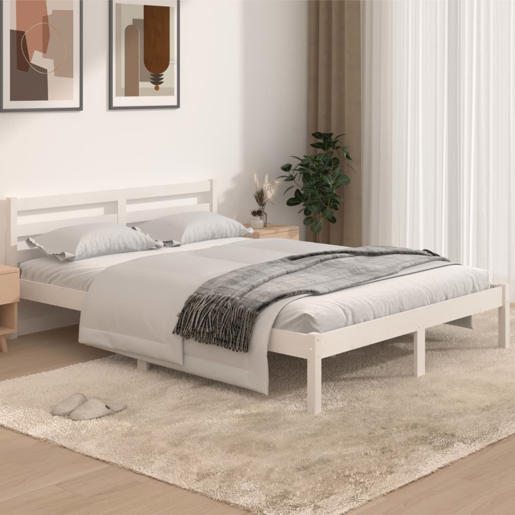 vidaXL Sängynrunko täysi mänty 140x190 cm valkoinen