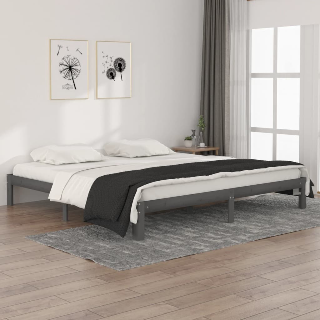 vidaXL Sängynrunko harmaa täysi mänty 200 x 200 cm