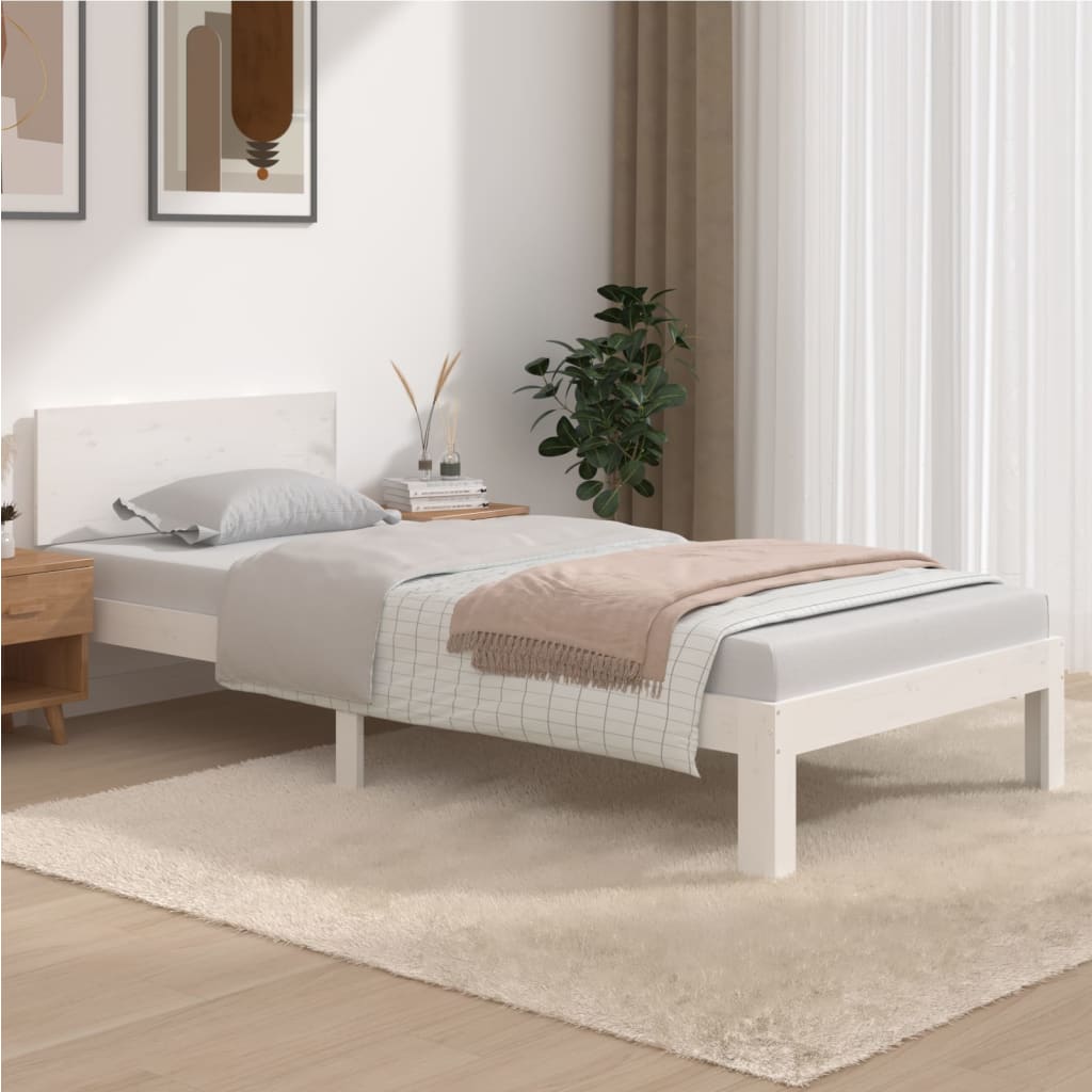 vidaXL Sängynrunko täysi mänty valkoinen 90x200 cm