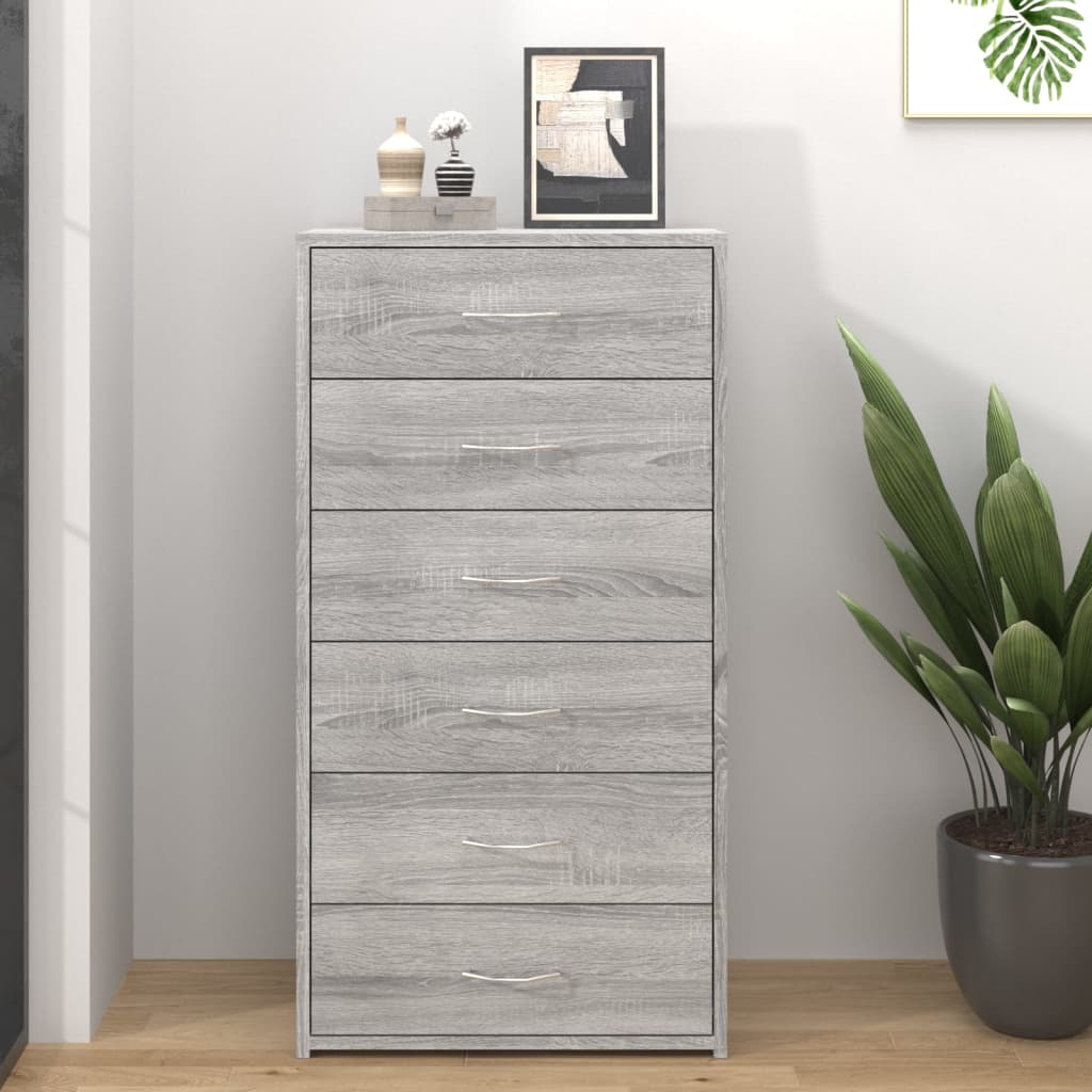 vidaXL Senkki 6 laatikolla harmaa Sonoma 50x34x96 cm tekninen puu