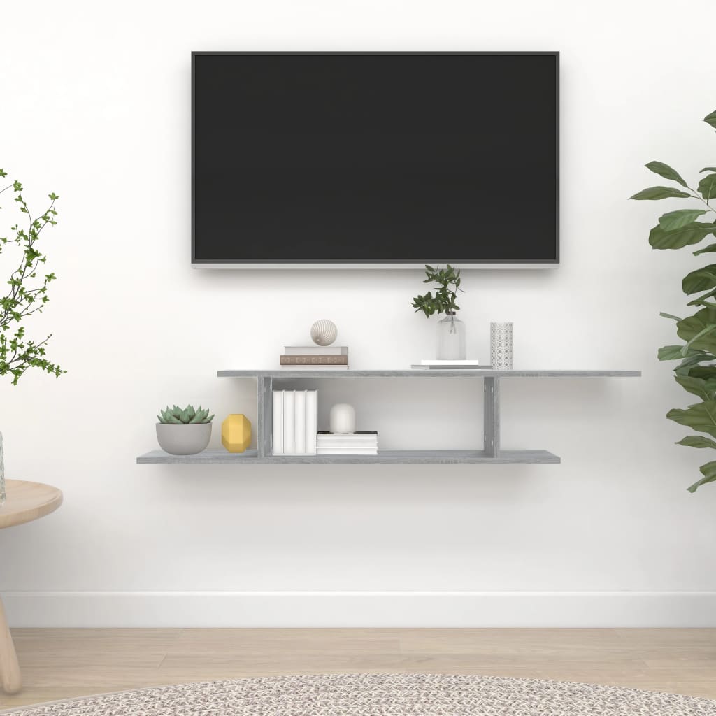 vidaXL Seinäkiinnitettävä TV-hylly harmaa 125x18x23 cm tekninen puu