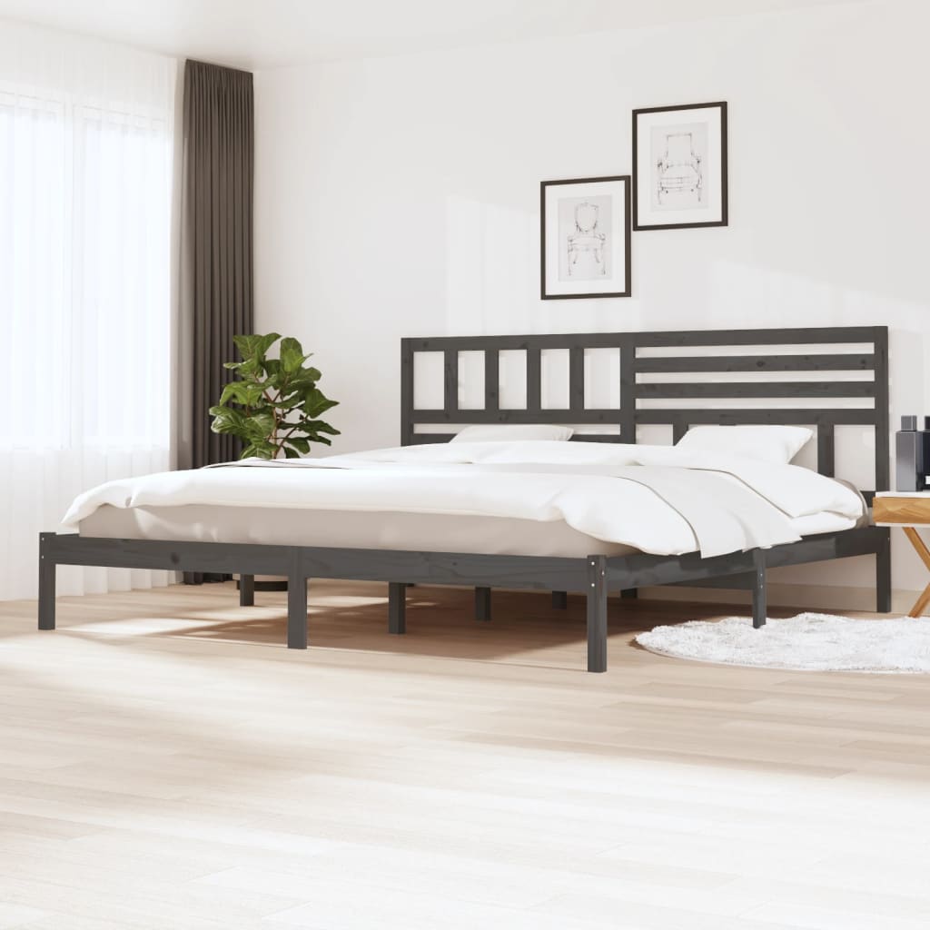 vidaXL Sängynrunko harmaa täysi mänty 200 x 200 cm