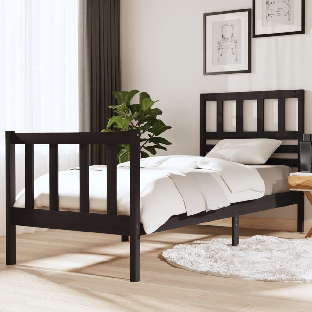 vidaXL Sängynrunko musta 75x190 cm Small Single täysi puu