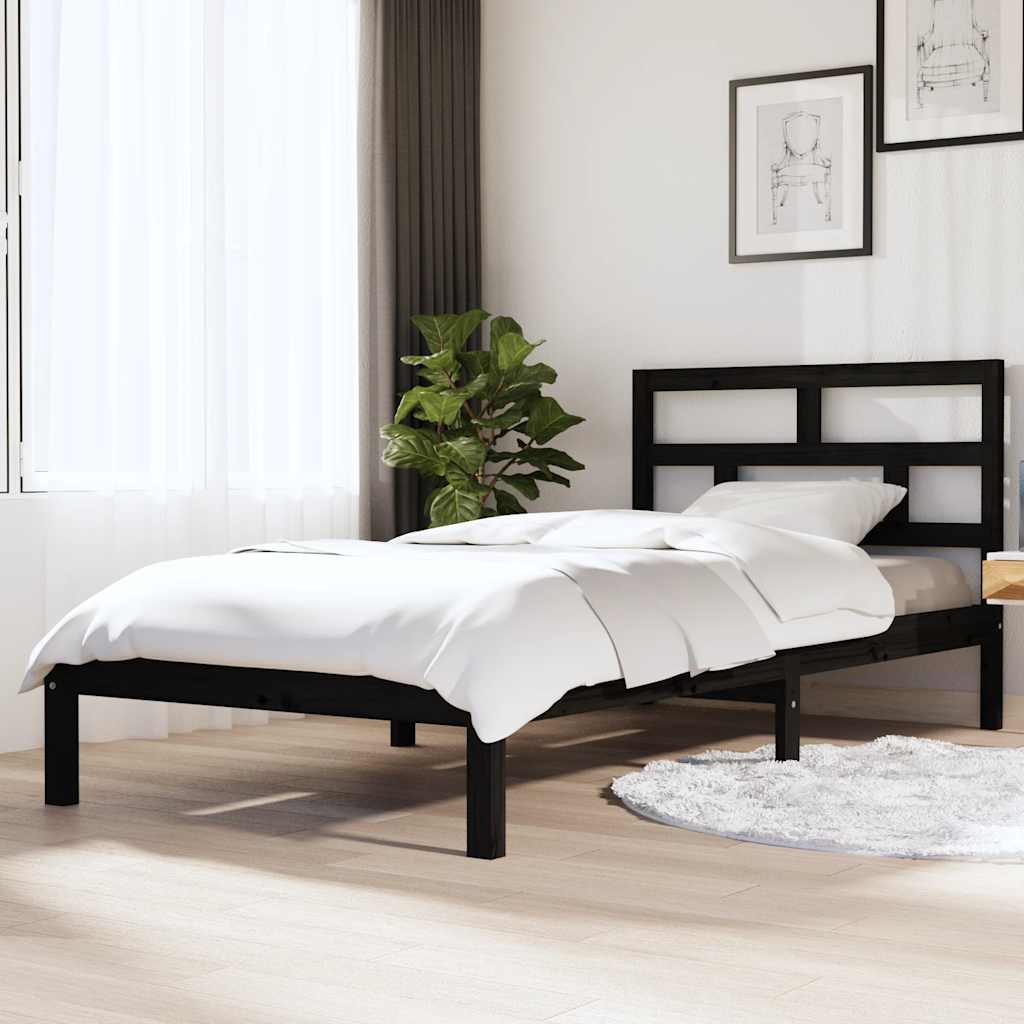 vidaXL Sängynrunko musta täysi mänty 100x200 cm