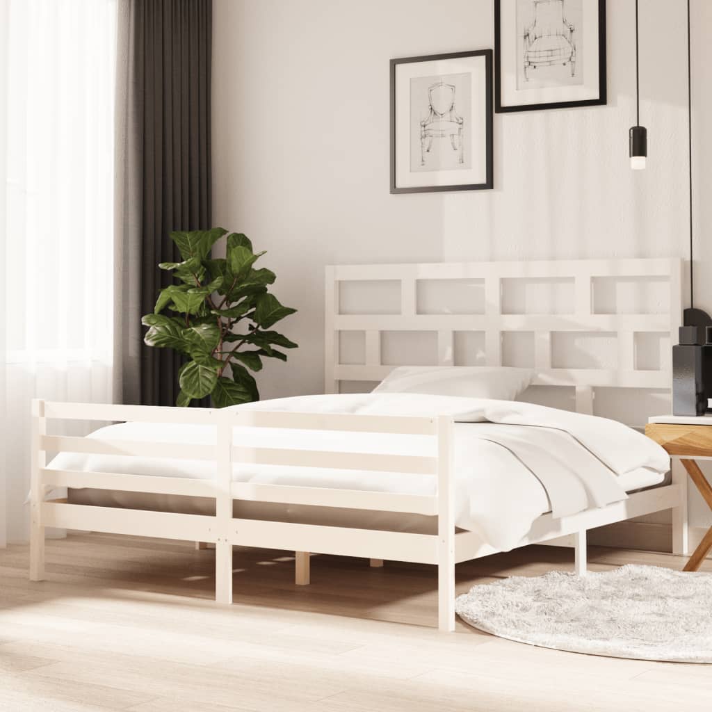 vidaXL Sängynrunko valkoinen täysi mänty 180x200 cm Super King