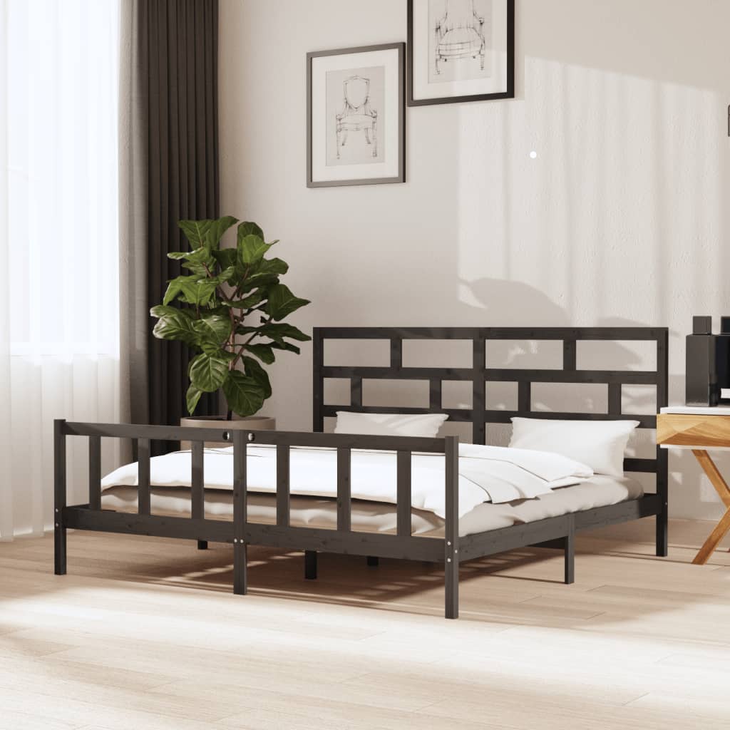 vidaXL Sängynrunko harmaa täysi mänty 200 x 200 cm