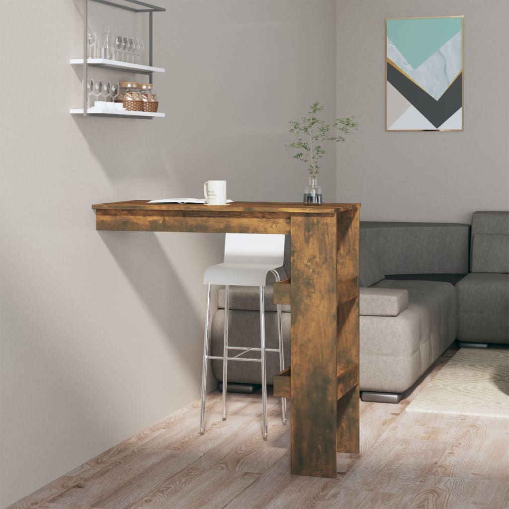 vidaXL Baaripöytä seinälle savutammi 102x45x103,5 cm tekninen puu