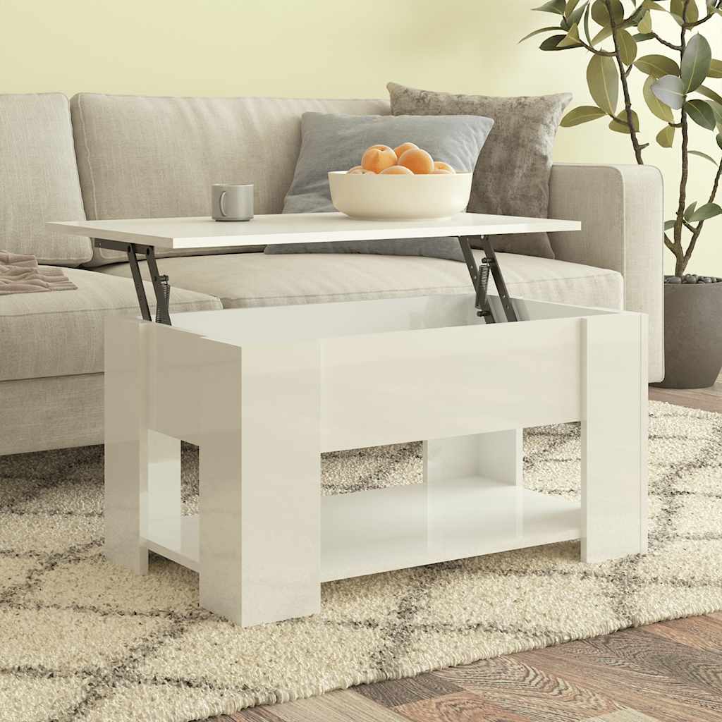 vidaXL Sohvapöytä korkeakiilto valkoinen 79x49x41 cm tekninen puu
