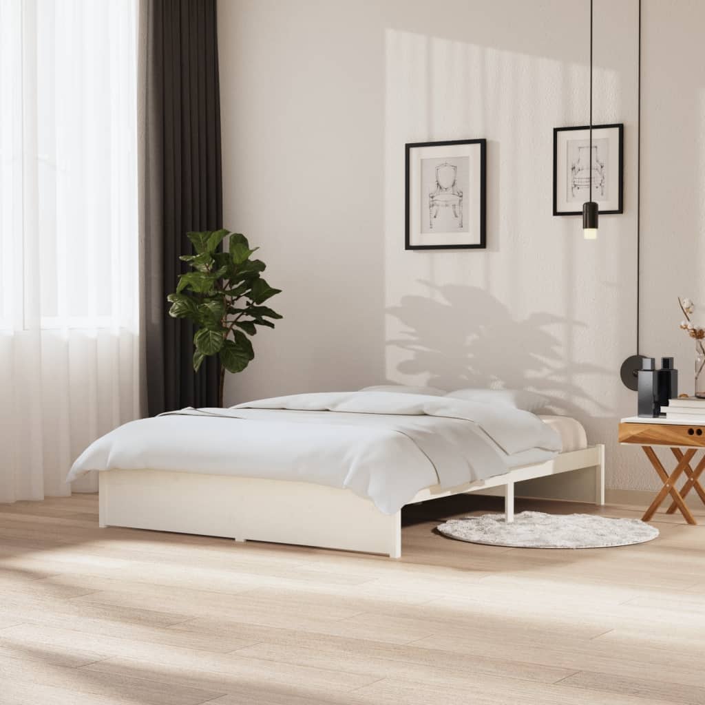 vidaXL Sängynrunko valkoinen täysi mänty 150x200 cm King Size