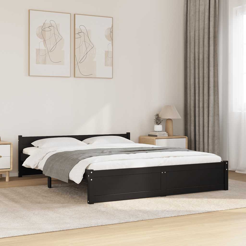 vidaXL Sängynrunko musta täysi mänty 150x200 cm King Size