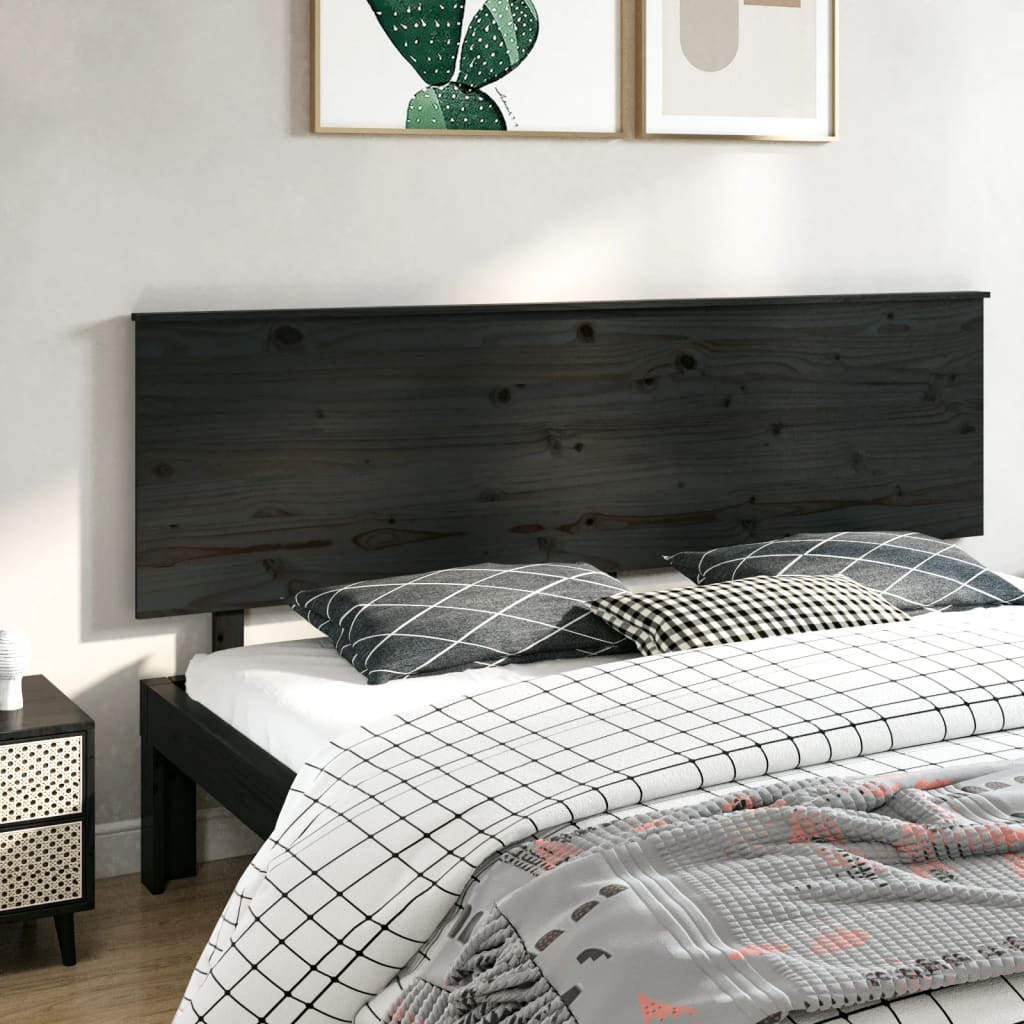vidaXL Sängynpääty musta 204x6x82,5 cm täysi mänty
