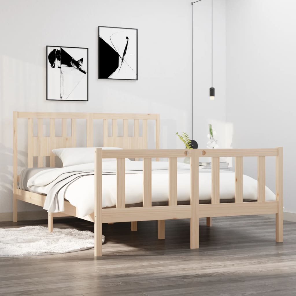 vidaXL Sängynrunko täysi mänty 135x190 cm Double