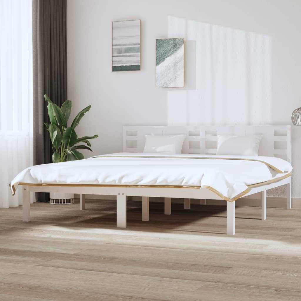 vidaXL Sängynrunko ilman patjaa valkoinen 200x200 cm täysi mänty