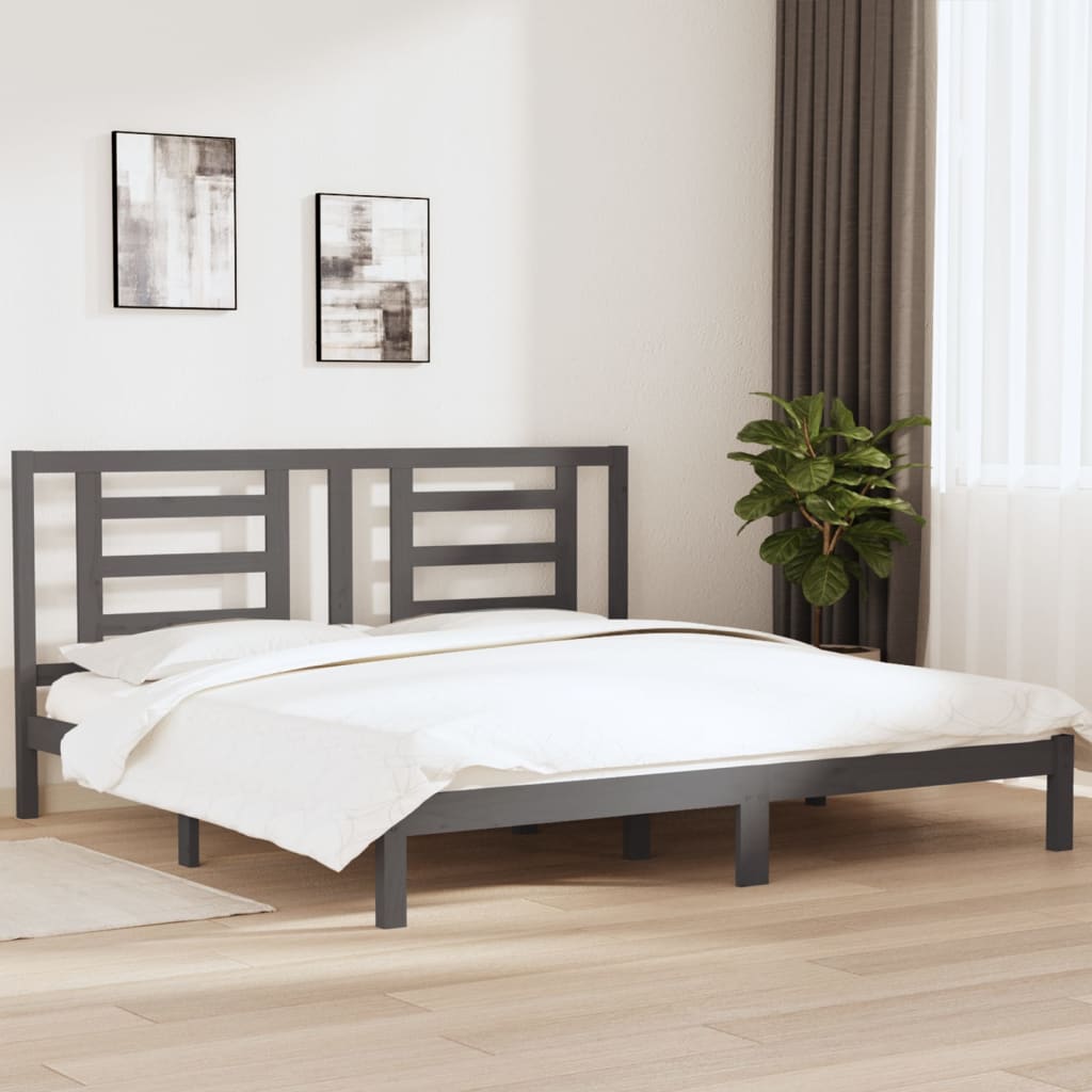 vidaXL Sängynrunko harmaa täysi mänty 200x200 cm