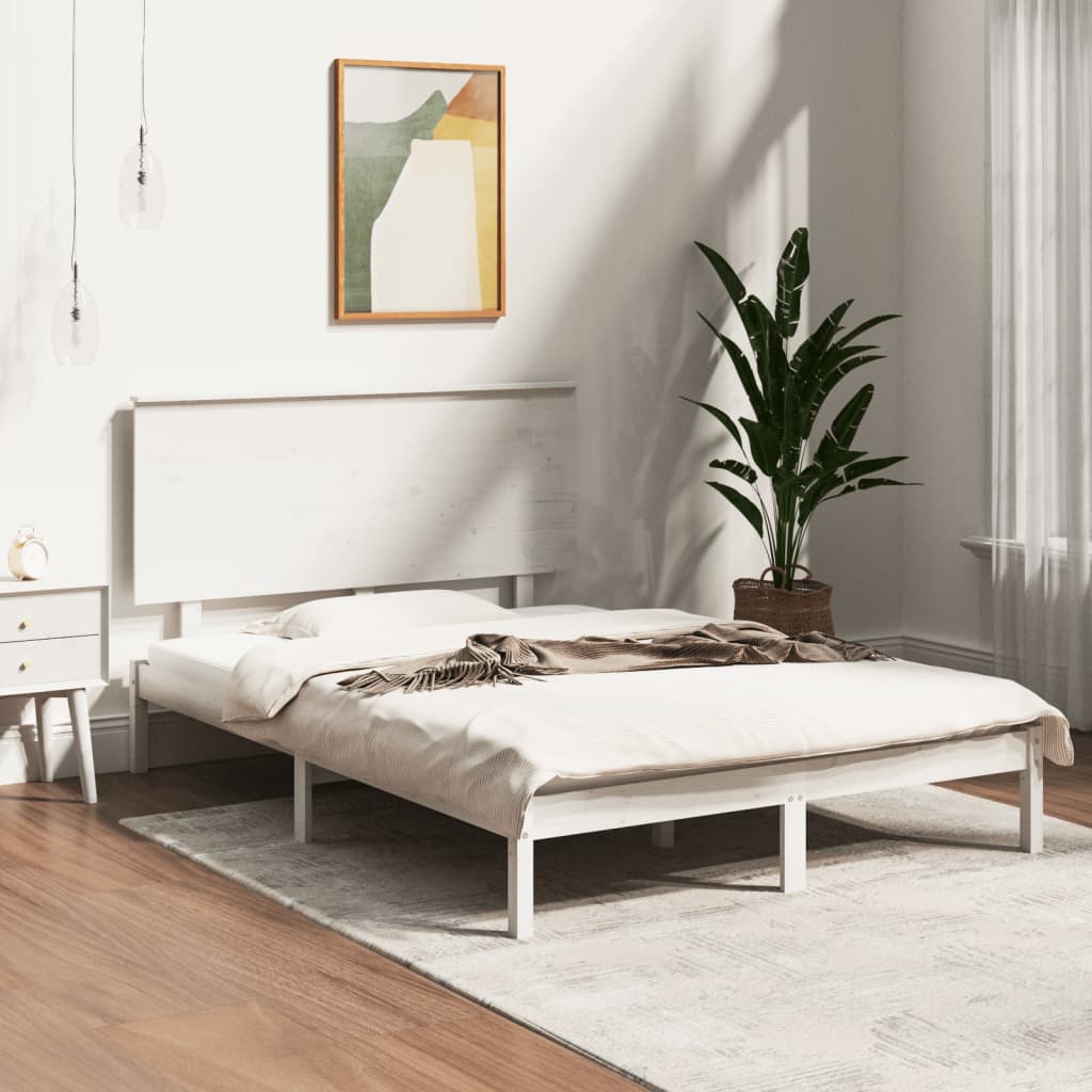 vidaXL Sängynrunko ilman patjaa valkoinen 140x190 cm täysi mänty