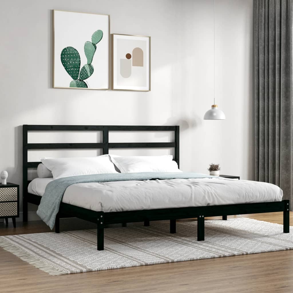 vidaXL Sängynrunko musta täysi mänty 200 x 200 cm