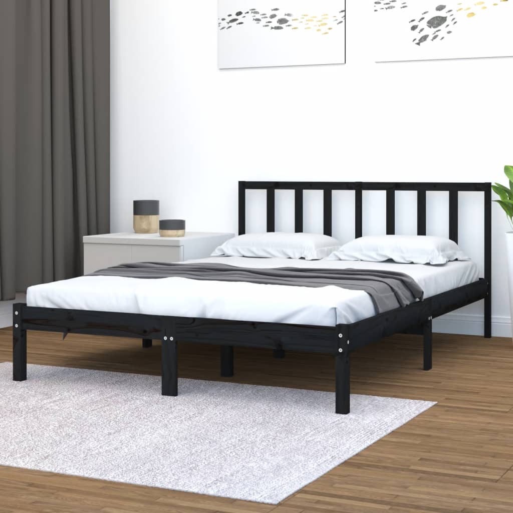 vidaXL Sängynrunko musta täysi mänty 150x200 cm King Size