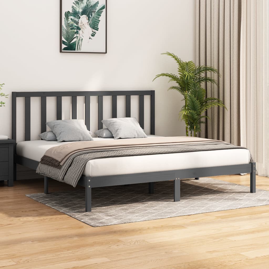 vidaXL Sängynrunko harmaa täysi mänty 200x200 cm