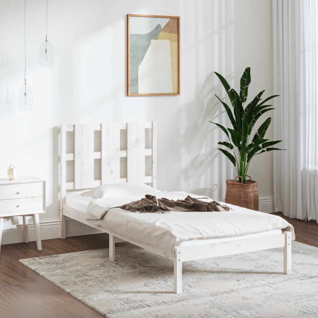 vidaXL Sängynrunko ilman patjaa valkoinen 90x200 cm täysi mänty