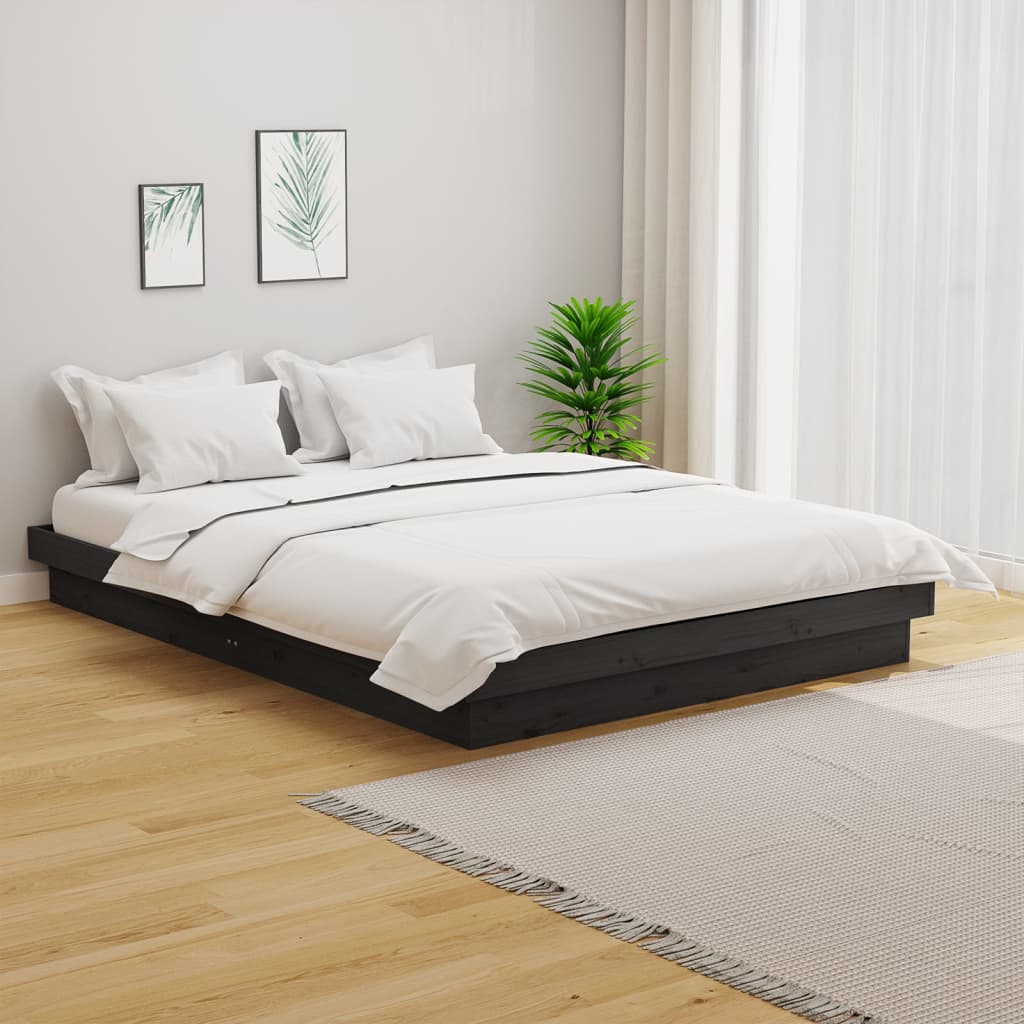 vidaXL Sängynrunko harmaa täysi mänty 135x190 cm Double
