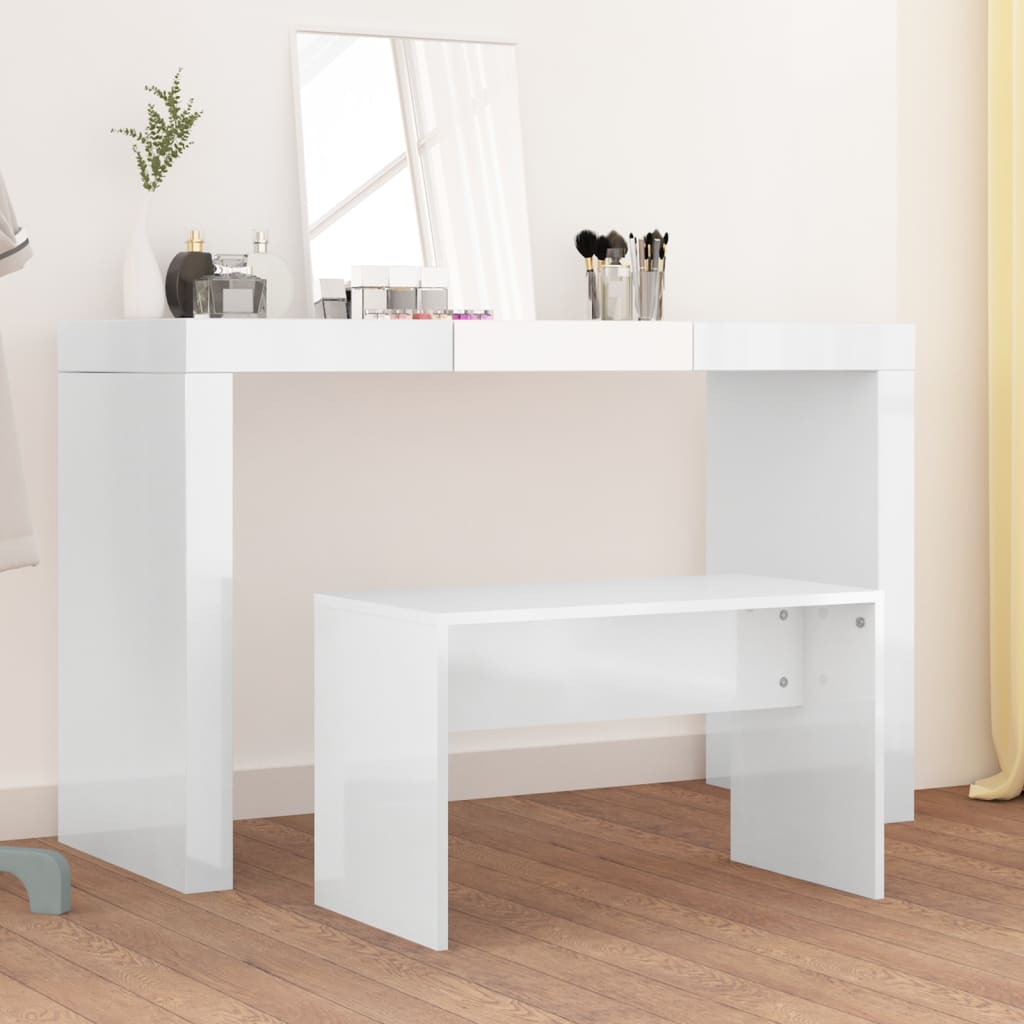 vidaXL Meikkijakkara korkeakiilto valkoinen 70x35x45 cm tekninen puu