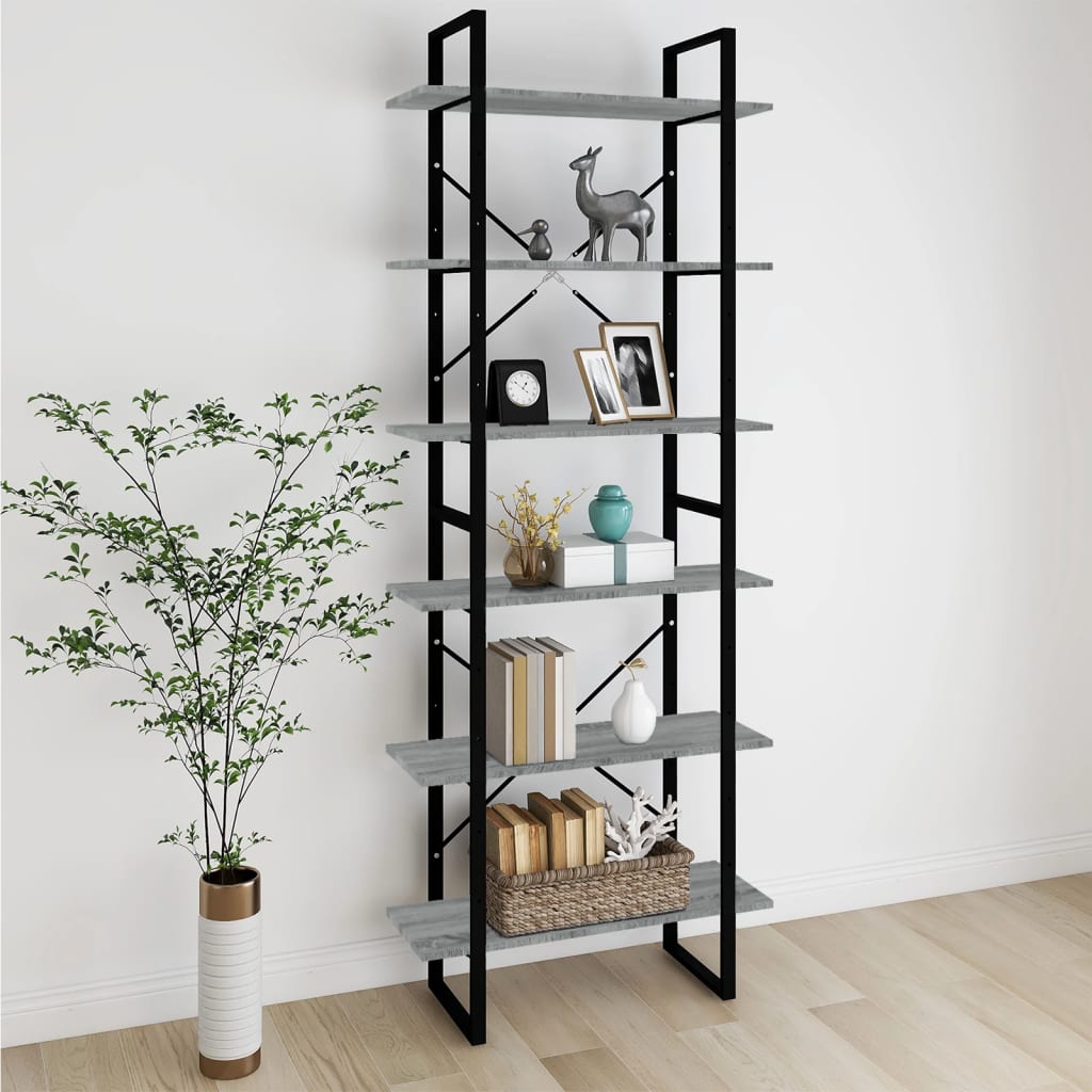 vidaXL Korkea hylly harmaa Sonoma 80x30x210 cm tekninen puu