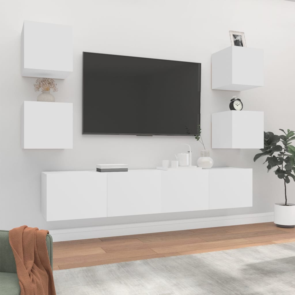 vidaXL 6-osainen TV-kaappisarja valkoinen tekninen puu